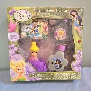 Disney Fairies Bath Time Gift Set Character Pouf Body Wash Body Lotion Bath Tint